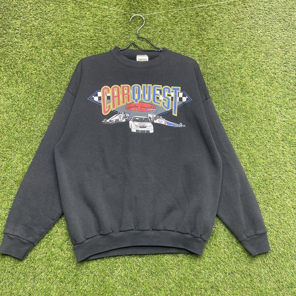 Vintage Nascar Sweatshirt Mens XL Car Quest Racing Automotive Black Crewneck 90s